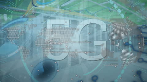 5G Technology Overlay with Digital Globe and Data Visualization