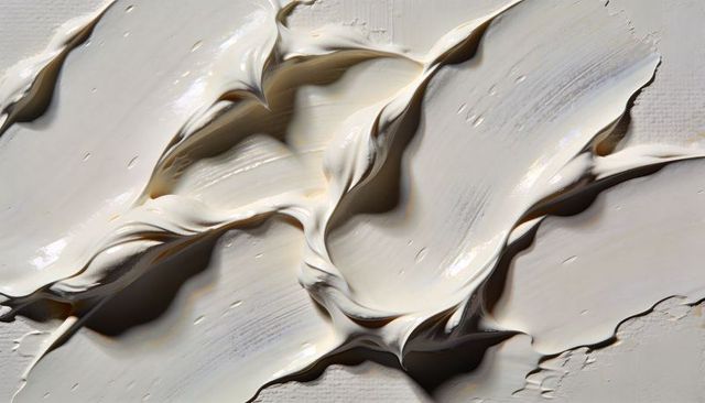 Sculpting Ivory Paint Ridges on Primed Canvas with Glossy Palette Knife Texture