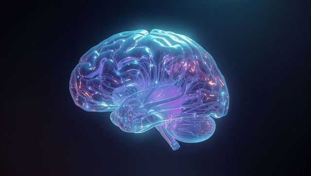 Futuristic 3d brain rendering highlighting neural pathways