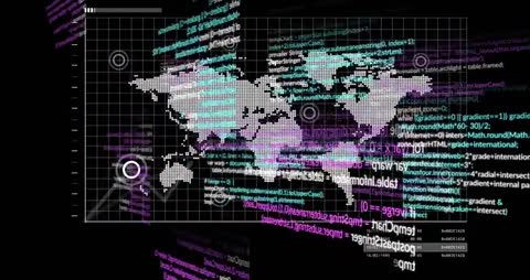 Digital World Map with Floating Data and Code