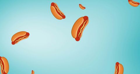 Floating Hot Dogs on Blue Background