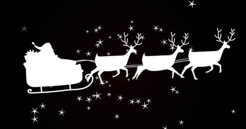 Santa's Sleigh Silhouette with Reindeer in Night Sky