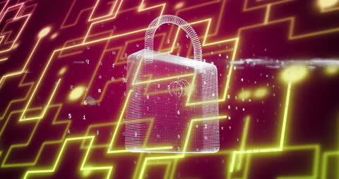 Digital Padlock Hologram with Glowing Lines