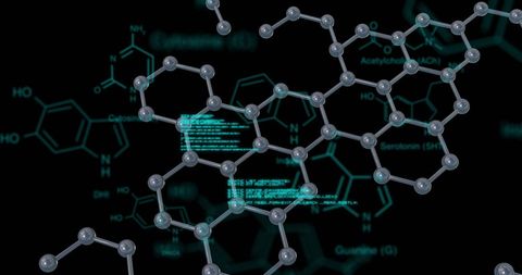 3d molecular structure with digital chemical formulas