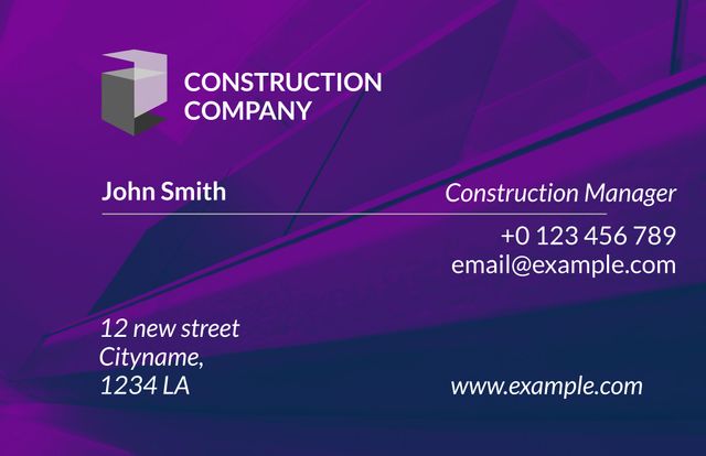 Sleek Business Card Template for Construction Professionals in Purple Tones - Download Free Stock Templates Pikwizard.com