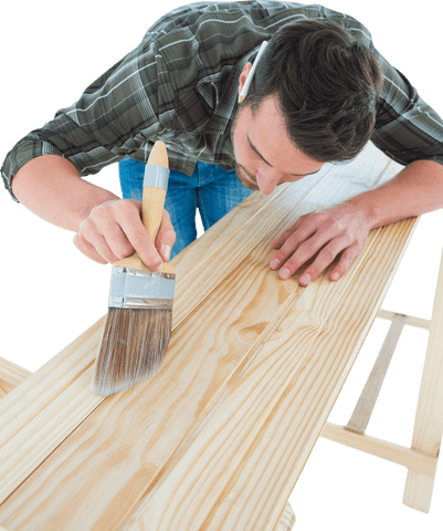 male carpenter using brush on transparent wooden plank - Download Free Stock Videos Pikwizard.com