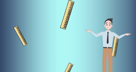 Digital mentoring concept with male character and ruler icons