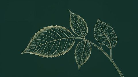 Modern botanical line art illustration of serrated leaves