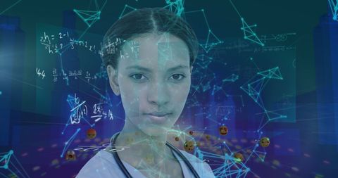 Female Doctor Overlaid with Digital Networks and Emojis - Download Free Stock Images Pikwizard.com