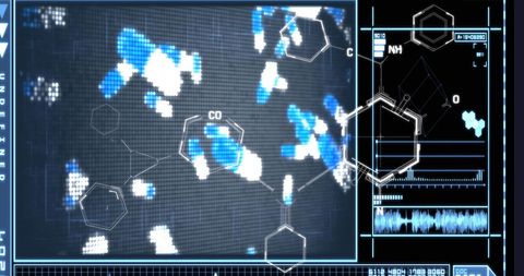 Digital chemical analysis screen with bacteria and data