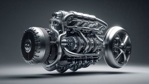 Futuristic Metallic Engine Floating in Studio Environment