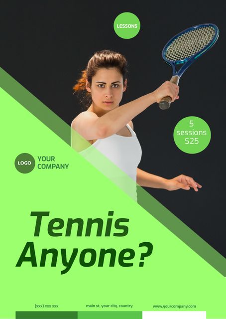 Female tennis player promoting sports lessons - Download Free Stock Templates Pikwizard.com