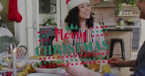 Family Enjoys Festive Christmas Meal in Kitchen