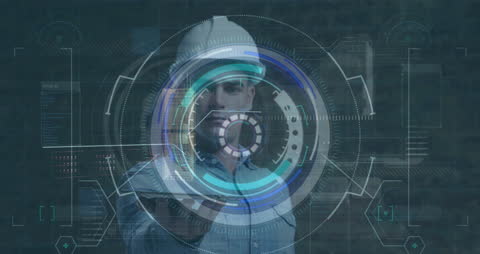 Engineer Using Futuristic Digital Data Interface