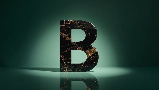 Chic Black Marble Letter B with Gold Vein Details