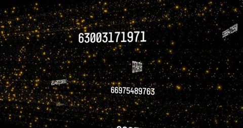 Holographic floating number stream over golden particle data field with 3d depth