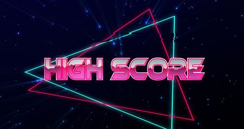 Retro High Score Neon Light with Abstract Digital Background - Download Free Stock Images Pikwizard.com