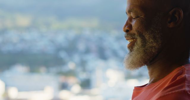 Elderly Man Relaxing and Smiling with Eyes Closed Outdoors - Download Free Stock Images Pikwizard.com