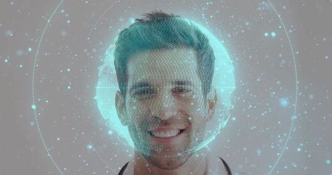 Futuristic Medical Professional Surrounded by Digital Globe Grid