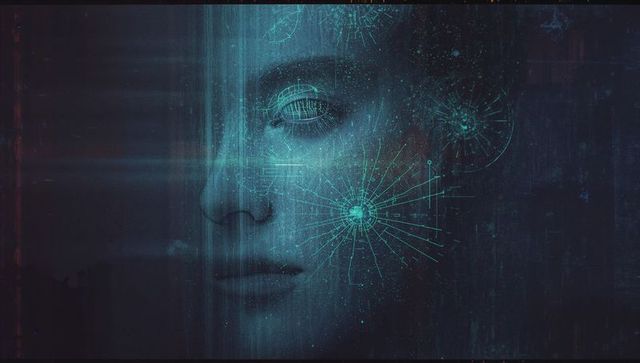 Futuristic Female Face with Digital and Cyber Elements