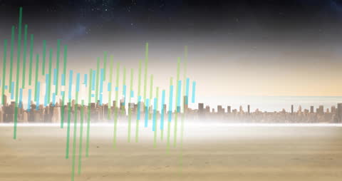 Futuristic Cityscape with Financial Data Visualization