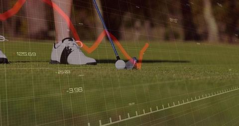 Golf Player Analyzing Shot with Data Visualization Graphics
