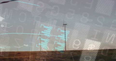 Rising slender antenna pole on arid plain with cyan hud overlay and telemetry graphics