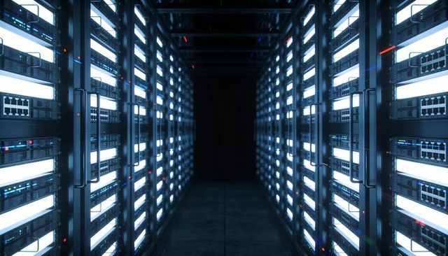 Automated temperature spike alert in data center racks with pulsing leds and blue lighting