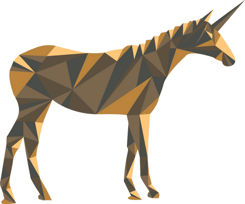 Geometric polygon art of brown unicorn on transparent background