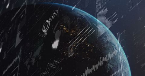 Holographic Charts Overlaying Rotating Earth - Download Free Stock Images Pikwizard.com