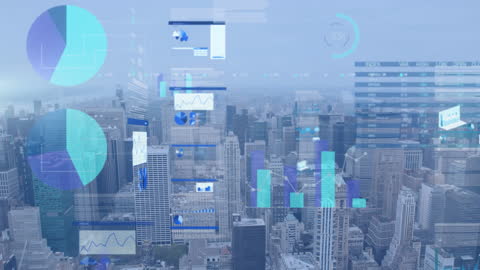 Modern Financial Data Processing Over City Skyline