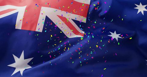Celebration with confetti over australian flag