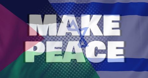 Make peace message overlaid on israeli and palestinian flags