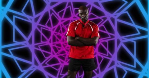 American Football Player in Front of Geometric Digital Display
