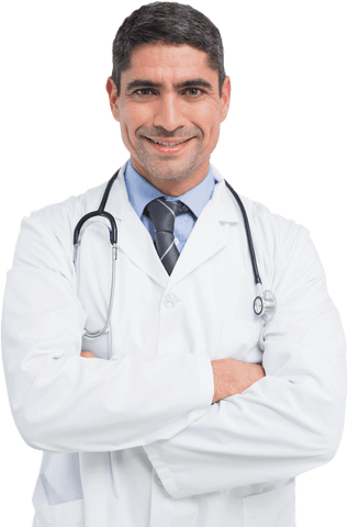 Transparent Background Smiling Male Doctor with Stethoscope