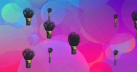 Digital Makeup Powder Brushes on Colorful Abstract Background
