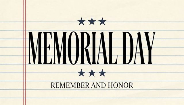 Memorial day remember and honor vintage lined notebook typography navy stars minimalist
