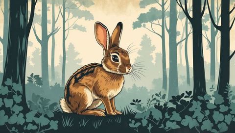 Tranquil Rabbit in Forest Clearing Illustrating Peaceful Wildlife