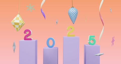 Festive 2025 Celebration with Colorful Ornaments