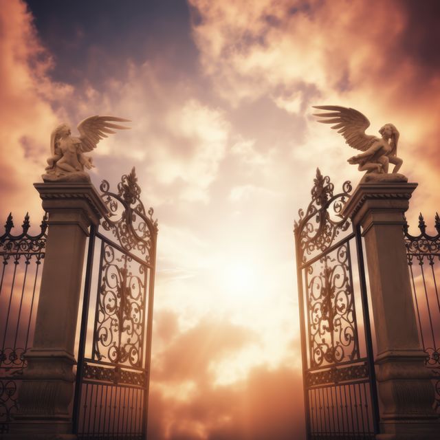 Gates of heaven with clouds and sun shining, created using generative ai technology - Download Free Stock Photos Pikwizard.com