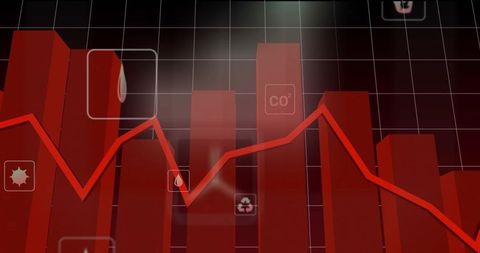 3d red bar chart with sustainability icons in digital dashboard