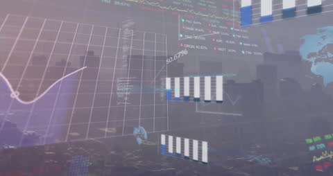 Digital Interface Animations Over Urban Cityscape