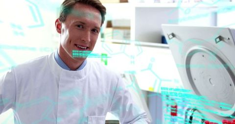 Technician analyzing data in modern laboratory setting