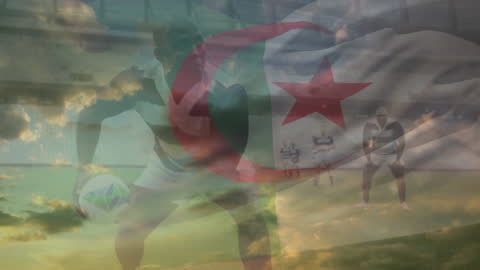 Algerian Flag Overlaid on Rugby Players for Independence Day