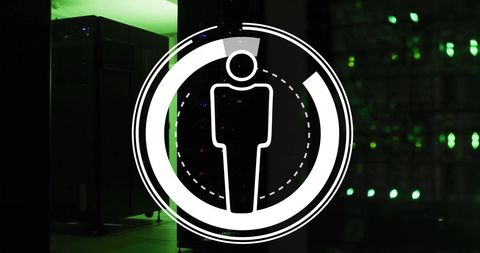 Digital Human Icon Overlooking Data Server Room