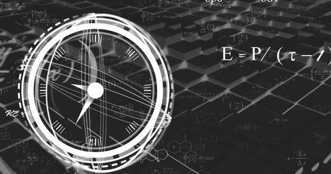 Clock Over Mathematical Equations Shows Connection Between Time and Science - Download Free Stock Images Pikwizard.com