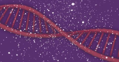DNA Strand Against Falling Snowflakes Background