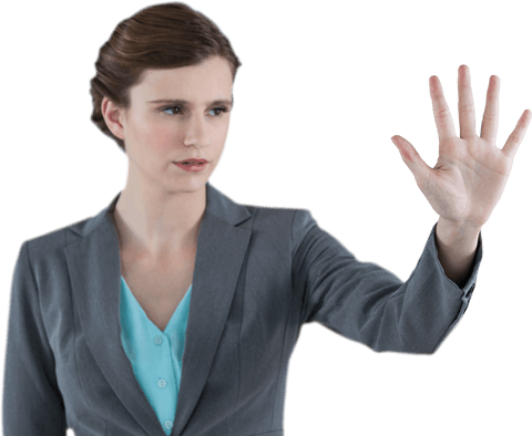 Transparent businesswoman touching virtual interface