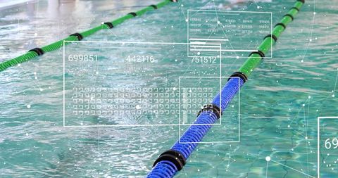 Swimming lane dividers displaying augmented reality hud for pool analytics