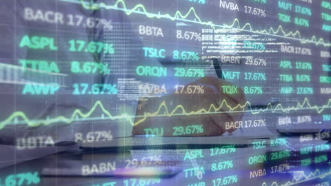 Businessman Analyzing Financial Data with Graphs Overlay